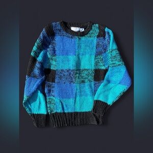 🩵90s Stefano Blue Patchwork Knit Sweater (S) - Coogi Style Jumper🩵
